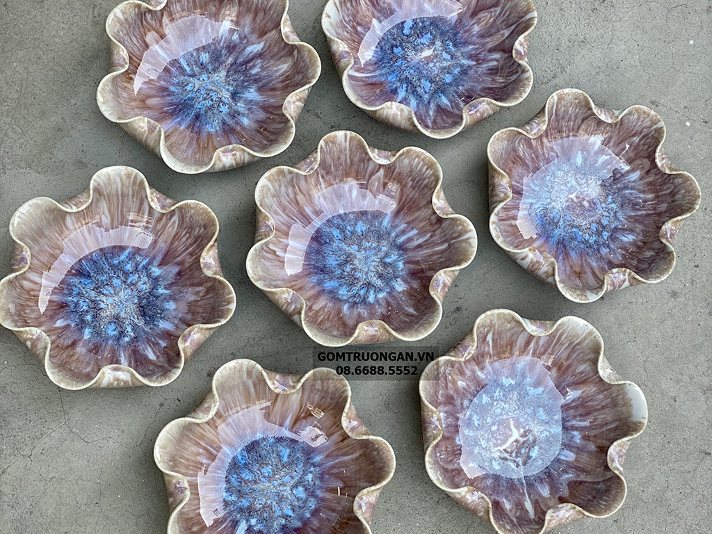 Bát thả hoa thần tài đường kính 30cm men hỏa biến hoàng thổ kèm chân đế(không bao gồm sen sứ) 6